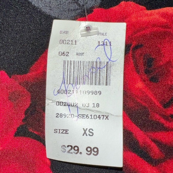NEW WITH TAGS Long Sleeve Eclipse Dress Black with Red Roses Form Fitting XS - Picture 2 of 2